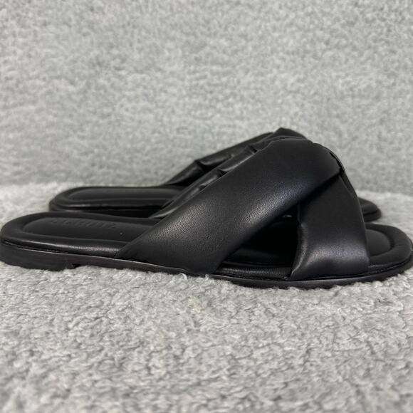 Schutz Fairy Slide Sandals Black Size 7.5 Leather NIB Puffer Straps - Picture 4 of 7